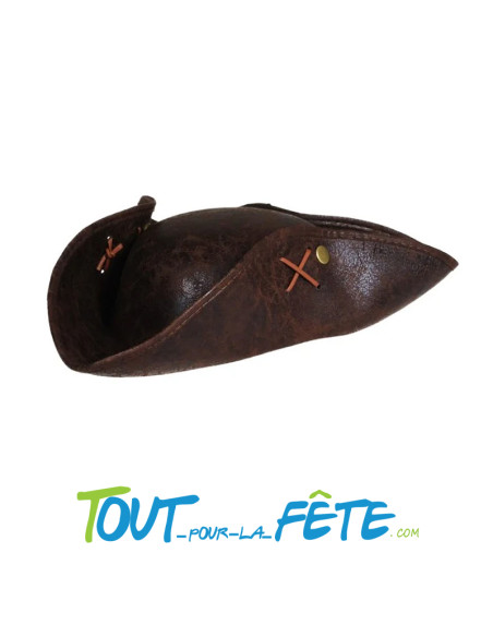 Chapeau tricorne de pirate imitation cuir marron luxe taille adulte