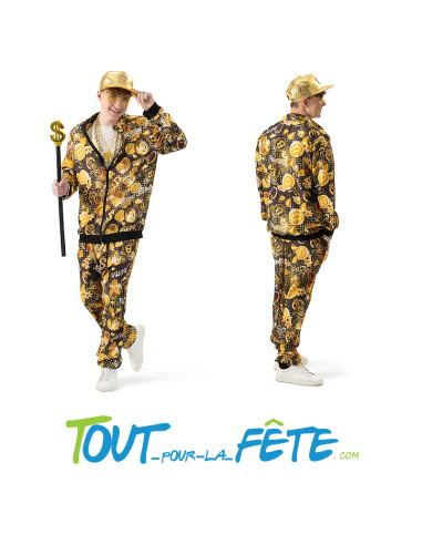 Déguisement / survetement Bitcoin noir et or (veste, pantalon) taille XL