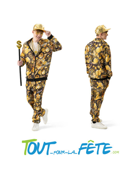 Déguisement / survetement Bitcoin noir et or (veste, pantalon) taille XL