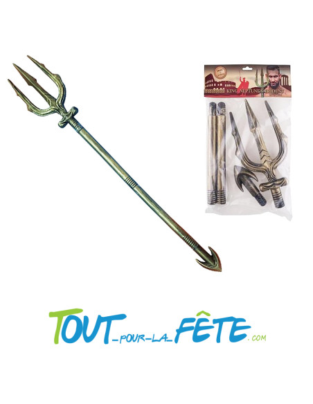 Trident doré de dieu grec Poséidon ou de super héros marin 95 cm 4 pièces