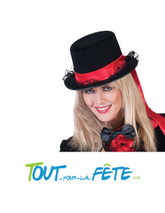 Chapeau amazone / espagnole avec bandeau rouge et dentelle noire taille unique pour femme