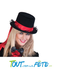 Chapeau amazone / espagnole avec bandeau rouge et dentelle noire taille unique pour femme 2