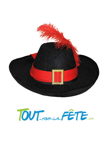 Chapeau de mousquetaire avec ruban et plume rouges