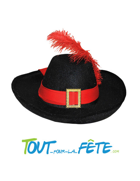 Chapeau de mousquetaire avec ruban et plume rouges