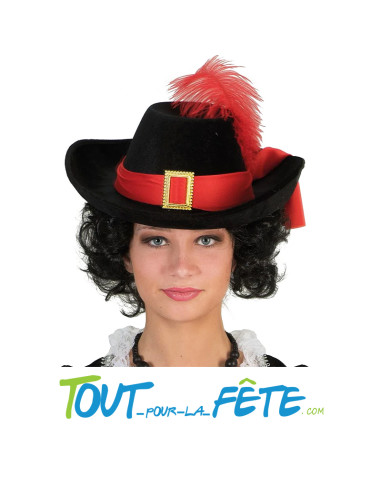 Chapeau de mousquetaire avec ruban et plume rouges