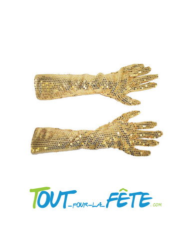 Paire de gants longs a sequin or 45 cm