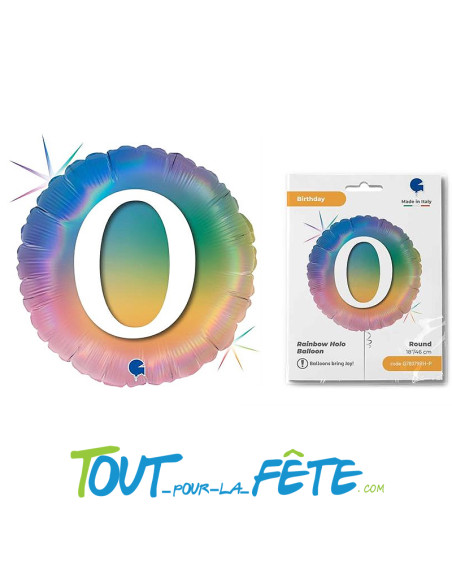 Ballon aluminium rond Chiffre Multicolore 46cm gonflage air hélium
