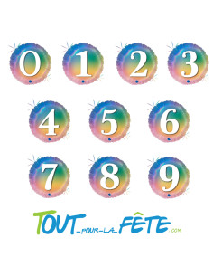 Ballon aluminium rond Chiffre Multicolore 46cm gonflage air hélium