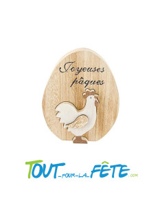 Oeuf de paques en bois "joyeuses Paques" avec poule démontable 13cm x 17cm