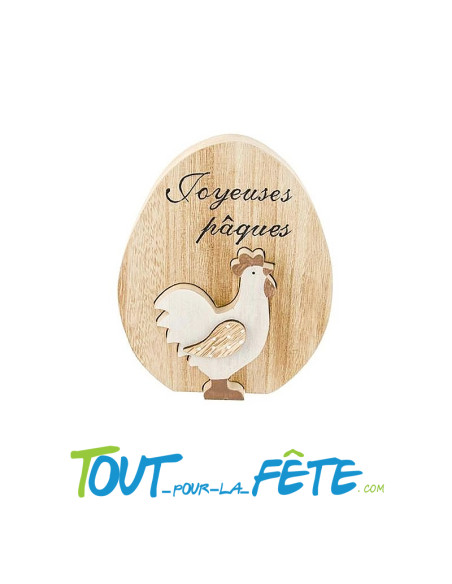 Oeuf de paques en bois "joyeuses Paques" avec poule démontable 13cm x 17cm