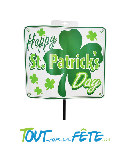 Pancarte Saint Patrick "Happy Saint Patrick Day" 66x35 cm  blanc et vert