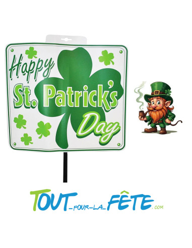 Pancarte Saint Patrick "Happy Saint Patrick Day" 66x35 cm  blanc et vert