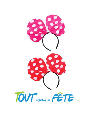 Serre tête de souris gros noeud rouge ou rose a pois blanc pour femme