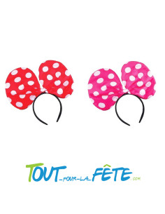 Serre tête de souris gros noeud rouge ou rose a pois blanc pour femme 2