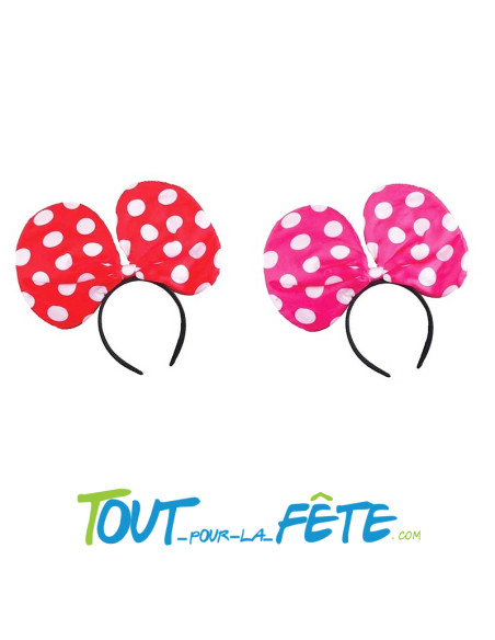 Serre tête de souris gros noeud rouge ou rose a pois blanc pour femme