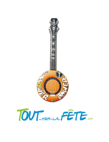 Guitare / banjo gonflable orange hippie / années 70 100 cm accessoire