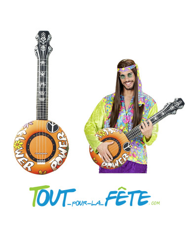 Guitare / banjo gonflable orange hippie / années 70 100 cm accessoire