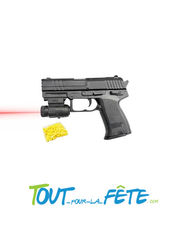 Pistolet à billes avec chargeur et laser rouge + lot de 20 billes 6mm