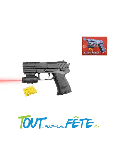 Pistolet à billes avec chargeur et laser rouge + lot de 20 billes 6mm