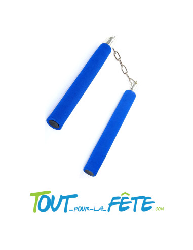 Arme de ninja nunchaku métal et mousse rouge, bleu, noir 28 cm accessoire