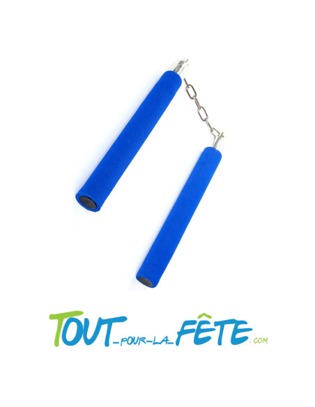 Arme de ninja nunchaku métal et mousse rouge, bleu, noir 28 cm accessoire