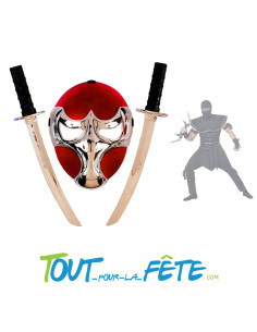 Set d'accessoire de ninja luxe masque et 2 épées rouge et argent enfant 2
