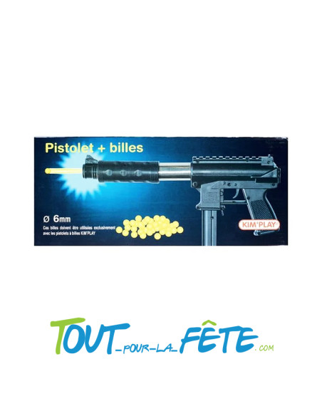 Pistolet mitraillette à billes avec chargeur + lot de 12 billes 6mm