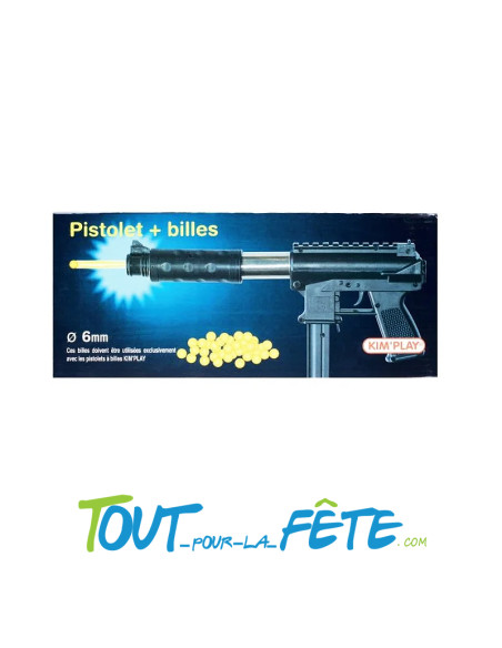 Pistolet mitraillette à billes avec chargeur + lot de 12 billes 6mm
