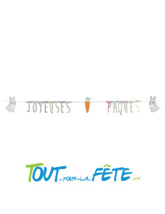 Guirlande lettres "joyeuses paques" lapinou multicolore pastel taille 1.80m