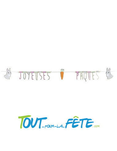 Guirlande lettres "joyeuses paques" lapinou multicolore pastel taille 1.80m