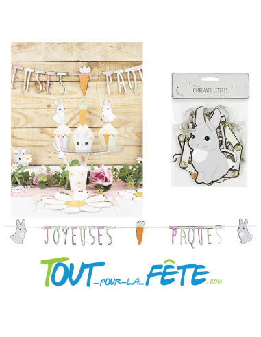 Guirlande lettres "joyeuses paques" lapinou multicolore pastel taille 1.80m
