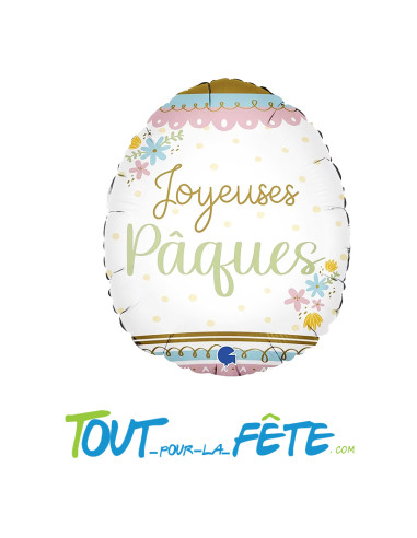1 ballon aluminium 46cm œuf Joyeuse Pâques multicolore ( helium / air )