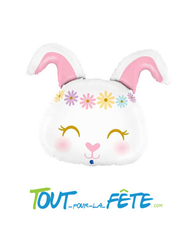 Ballon aluminium tête de lapin hippie 64cm air ou hélium