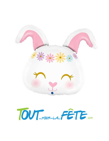 Ballon aluminium tête de lapin hippie 64cm air ou hélium