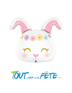 Ballon aluminium tête de lapin hippie 64cm air ou hélium