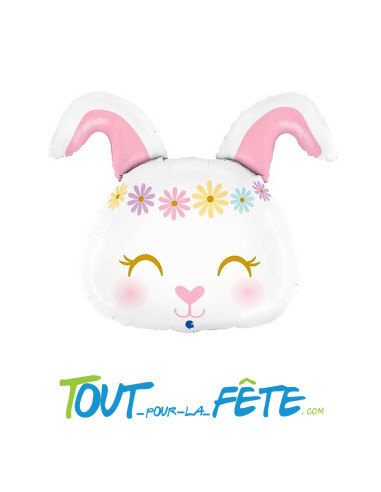 Ballon aluminium tête de lapin hippie 64cm air ou hélium