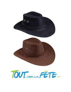 Chapeau cowboy luxe effet lin avec corde taille unique pour adulte  ( marron ou noir )