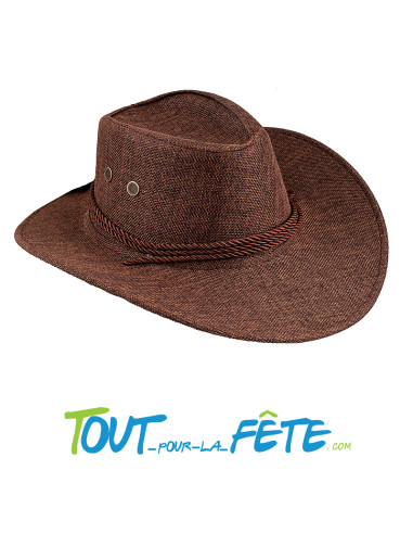 Chapeau cowboy luxe effet lin avec corde taille unique pour adulte  ( marron ou noir )