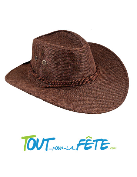Chapeau cowboy luxe effet lin avec corde taille unique pour adulte  ( marron ou noir )