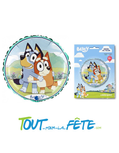 Ballon en aluminium rond Bluey et bingo 46 cm licence officielle