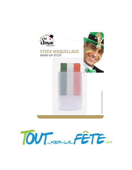 Stick maquillage fanbrush tricolore vert, blanc, orange Saint-Patrick