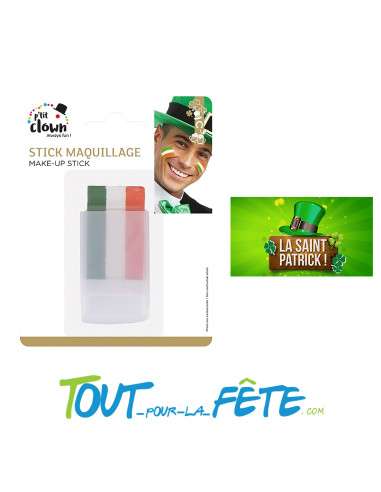 Stick maquillage fanbrush tricolore vert, blanc, orange Saint-Patrick