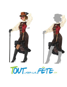 Déguisement steampunk femme taille adulte M/L, XXL marron, blanc, rouge 2