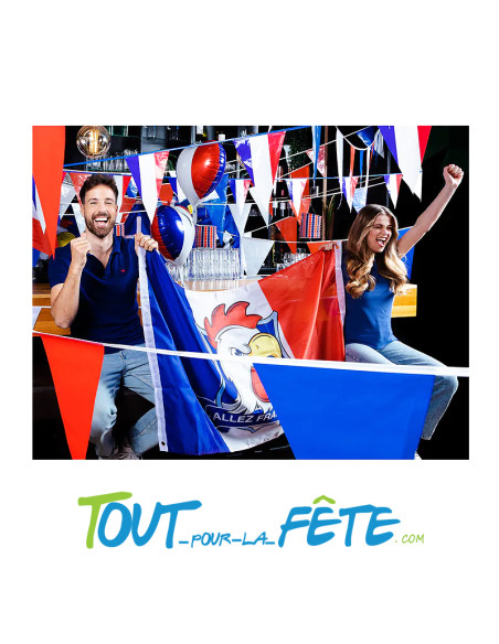 Drapeau français bleu blanc rouge coq sportif "Allez France" 150cm x 90cm avec 4 œillets