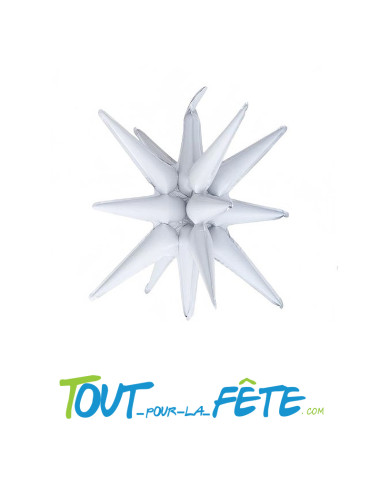 Ballon en aluminium étoile 3D couleur blanc 56 cm gonflage à l'air uniquement