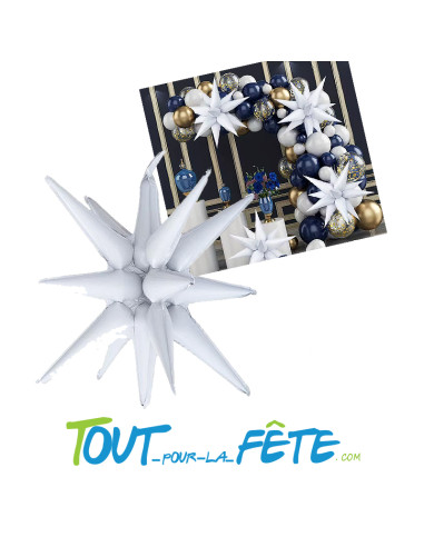 Ballon en aluminium étoile 3D couleur blanc 56 cm gonflage à l'air uniquement