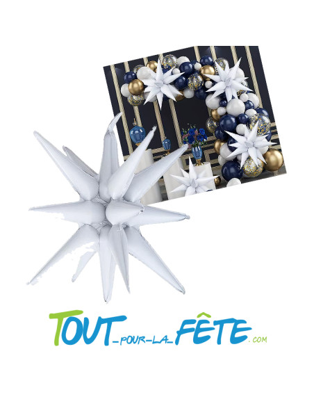 Ballon en aluminium étoile 3D couleur blanc 56 cm gonflage à l'air uniquement