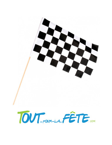 Drapeau à damier course, finish 30 x 45 cm avec bâton