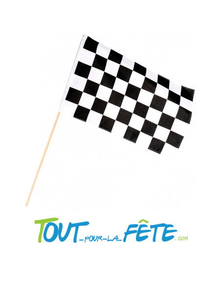 Drapeau à damier course, finish 30 x 45 cm avec bâton