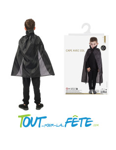 Cape avec col 75 cm noir pour enfant vampire, sorcier, halloween, carnaval 2